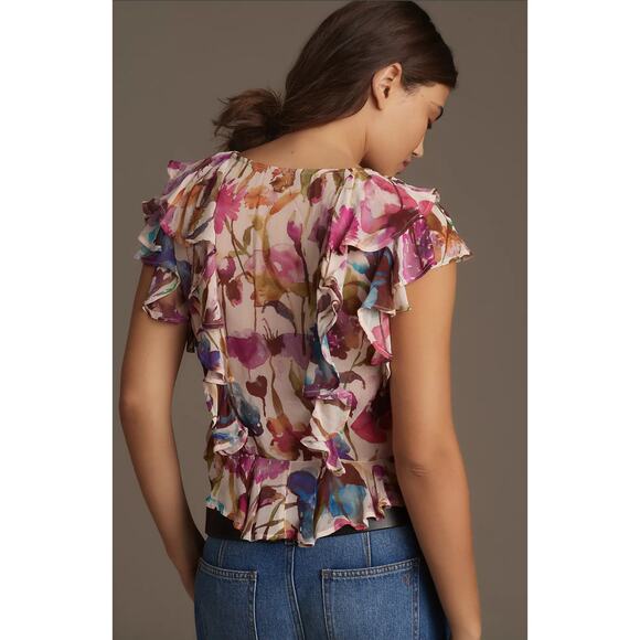 Anthropologie Flutter-Sleeve V-Neck Blouse - New XS - Picture 3 of 4